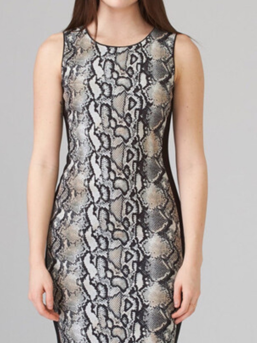 Joseph Ribkoff Sleeveless Snake Print Sheath Dress in Neutral Tones